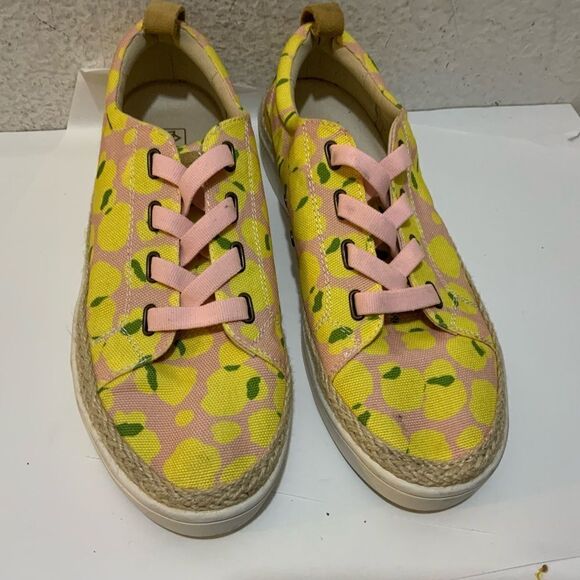 Spenco Orthotic Lemon Printed Malibu Lace Bokeh Platform Slip On Sneakers 9.5 B - Picture 1 of 13